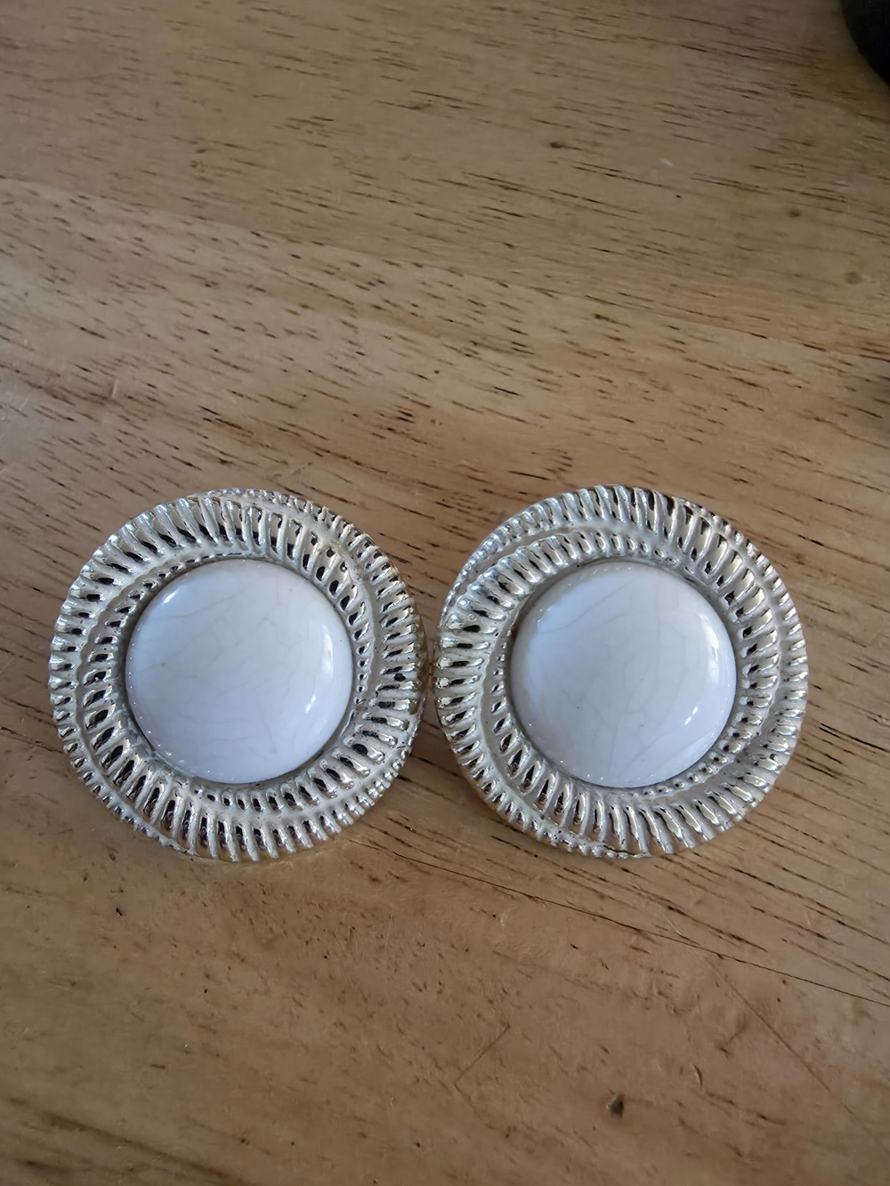 White Stone Silver-Tone Round Clip-On Earrings - Women Jewelry